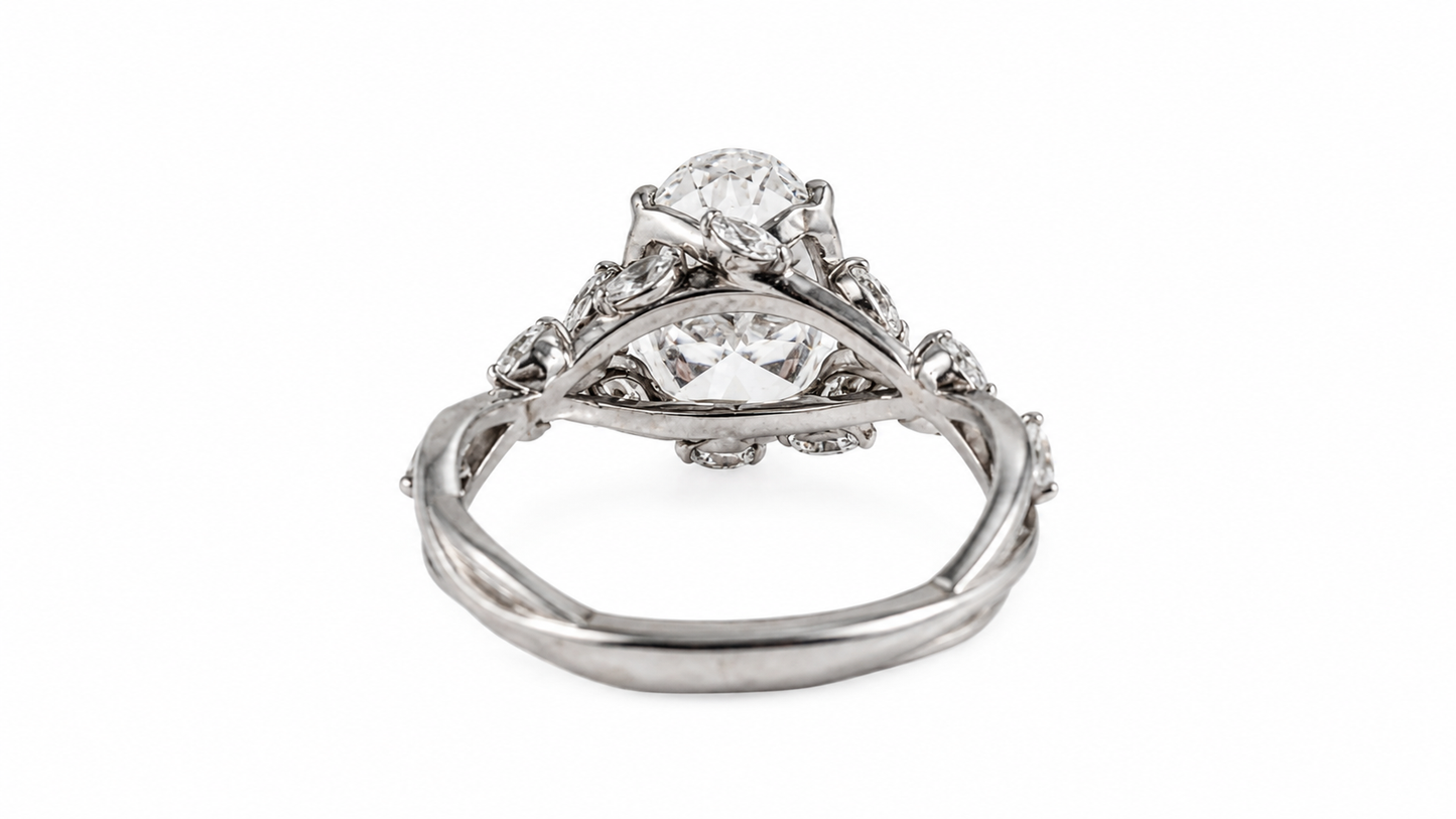 Aurora Bloom Oval Lab Diamond Engagement Ring in 14K White Gold, 2.04 Ct D VS1 Center Stone, 0.40 CTW Side Lab Diamonds