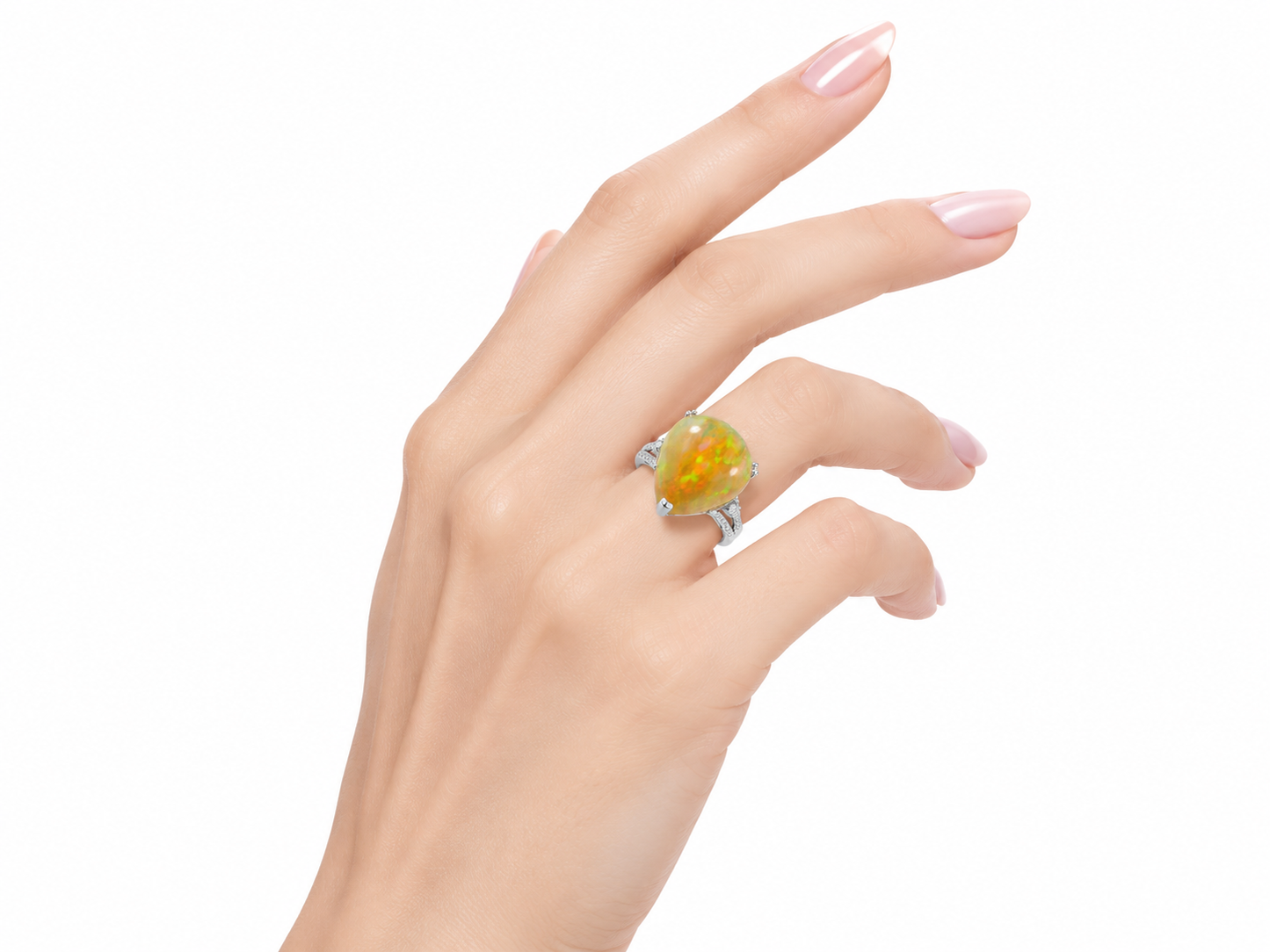 Statement Ring in 14K White Gold with 10 Carat Ethiopian Opal & Diamond Accents