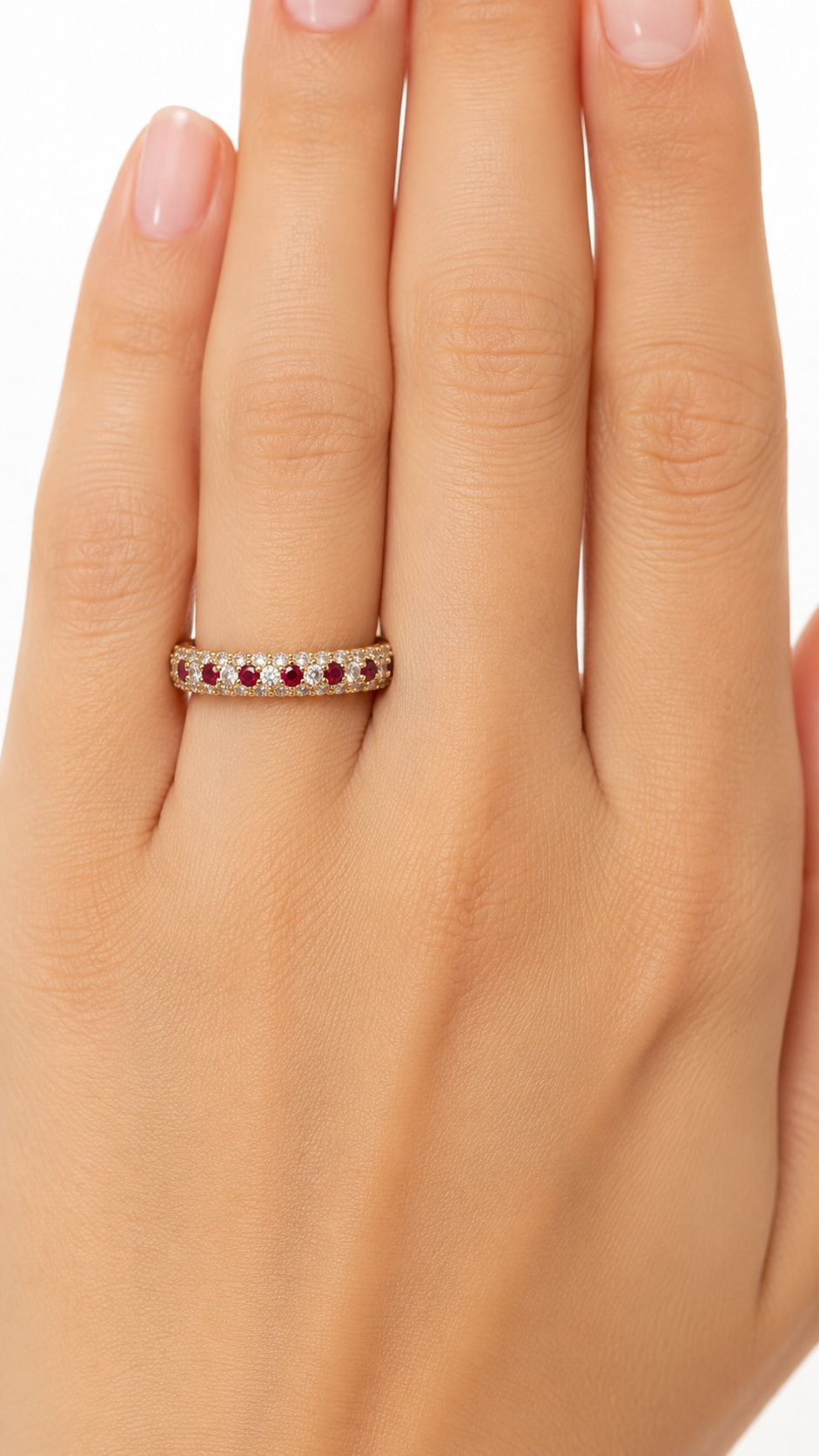 Ring 14K Yellow Gold Diamond and Ruby Band – Elegant Eternity Style Fine Jewelry
