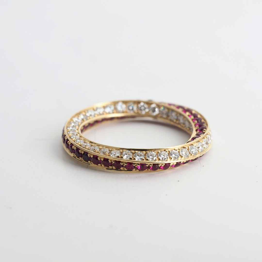 14K Yellow Gold Twisted Diamond & Ruby Ring, 1.00ct Diamonds, 1.30ct Ruby