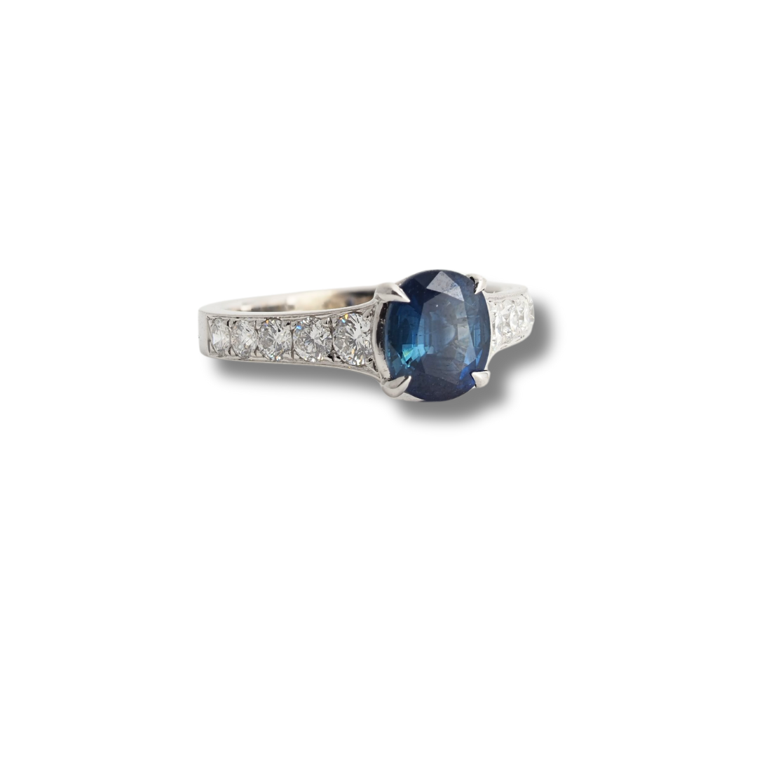 Sapphire Ring 14K White Gold with Natural Diamonds