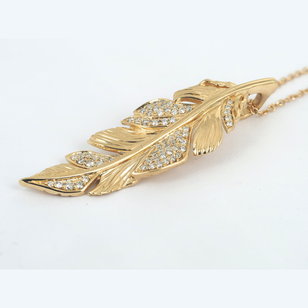 Feather Pendant 14K Yellow Gold with 0.31 ct Diamonds
