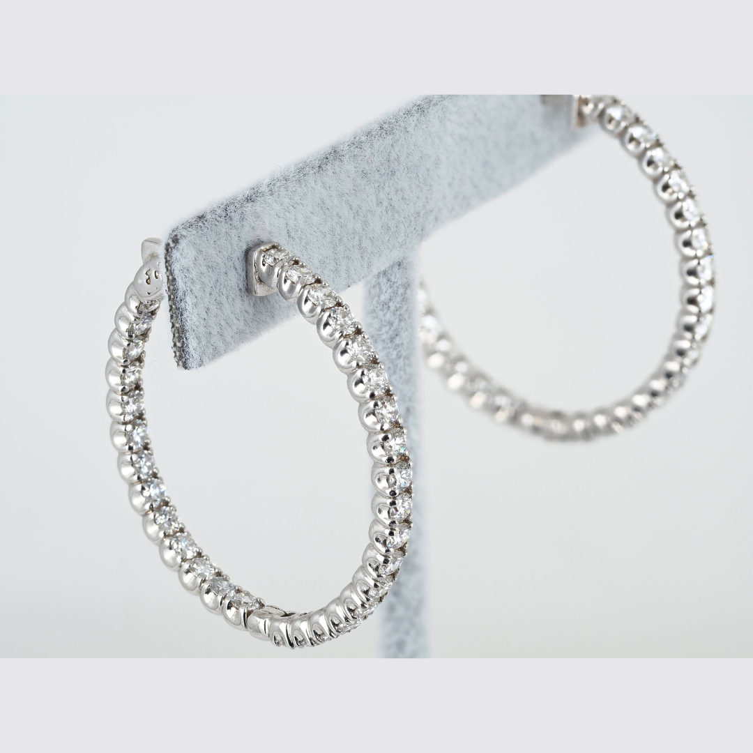 Hoop Earrings 14K White Gold with 3.7 ct Lab Grown Diamonds