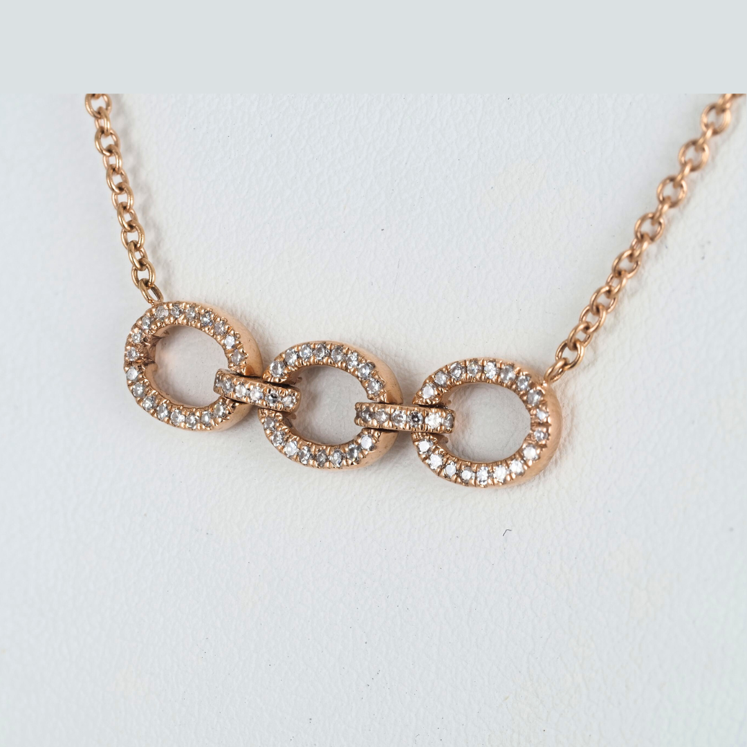 Necklace 14K Rose Gold Diamond Link Pendant, 0.27 ct, 16" Chain – Fine Jewelry Gift for Her