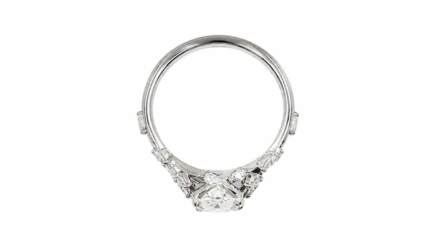 Aurora Bloom Oval Lab Diamond Engagement Ring in 14K White Gold, 2.04 Ct D VS1 Center Stone, 0.40 CTW Side Lab Diamonds