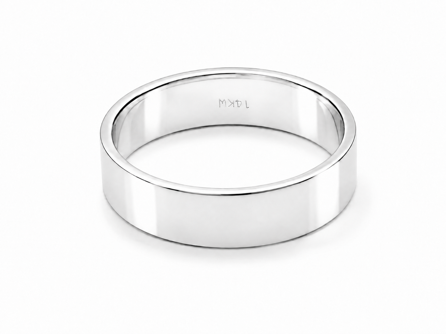 Men’s Classic Flat Band Ring – 14K White Gold, 5 mm Width