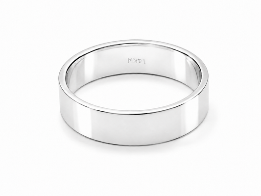 Men’s Classic Flat Band Ring – 14K White Gold, 5 mm Width