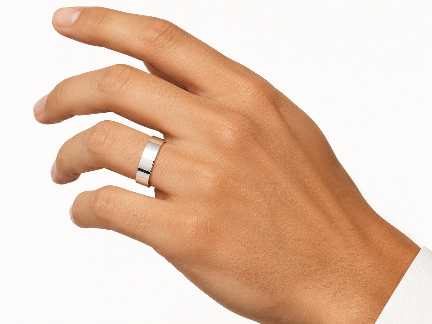 Men’s Classic Flat Band Ring – 14K White Gold, 5 mm Width
