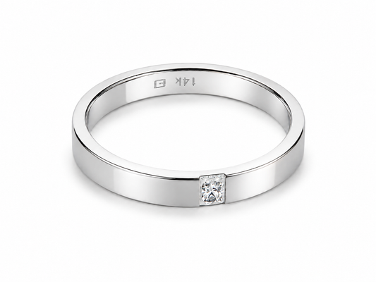 Men’s Natural Diamond Flat Band Ring – 14K White Gold, 0.10 ct Flush-Set Accent