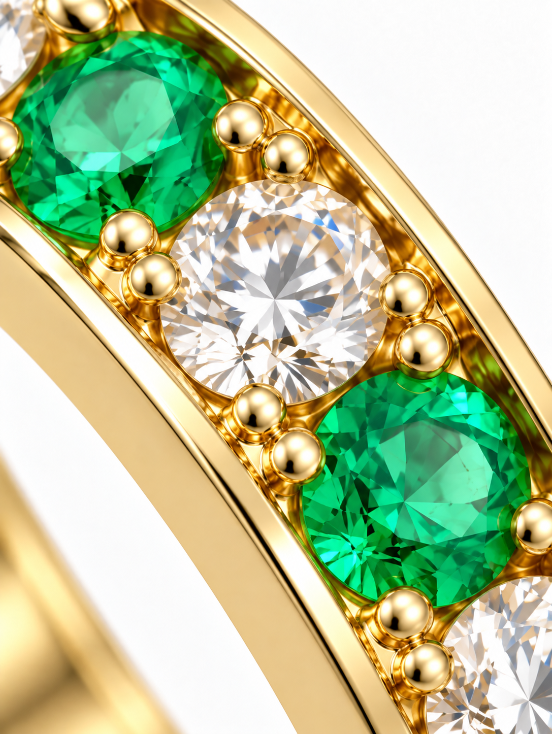 Diamond Ring in 14K Yellow Gold with Natural Belgian Diamonds & Emeralds (0.44 CT Total)