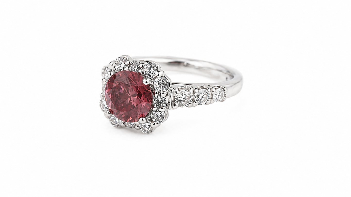 Engagement Ring in 14K White Gold with Pink Center Diamond and Natural Diamond Halo