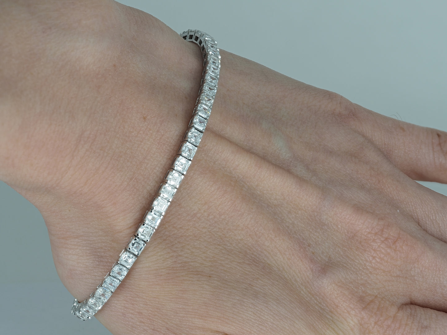 Tennis Bracelet 14K White Gold with 8.6 ct Asscher Lab-Grown Diamonds (DEF/VVS)