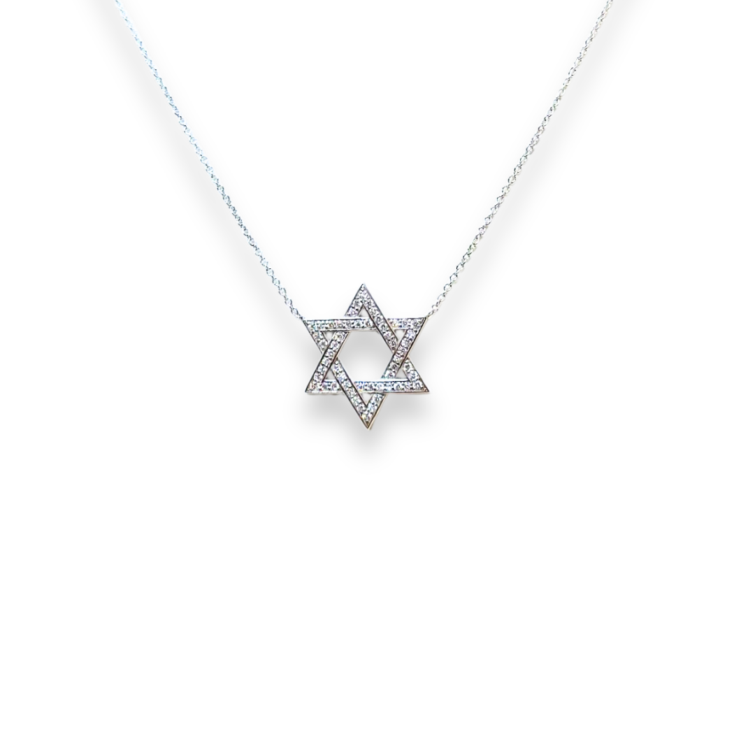 14K White Gold Natural Diamond Star of David Necklace – Men’s Jewelry