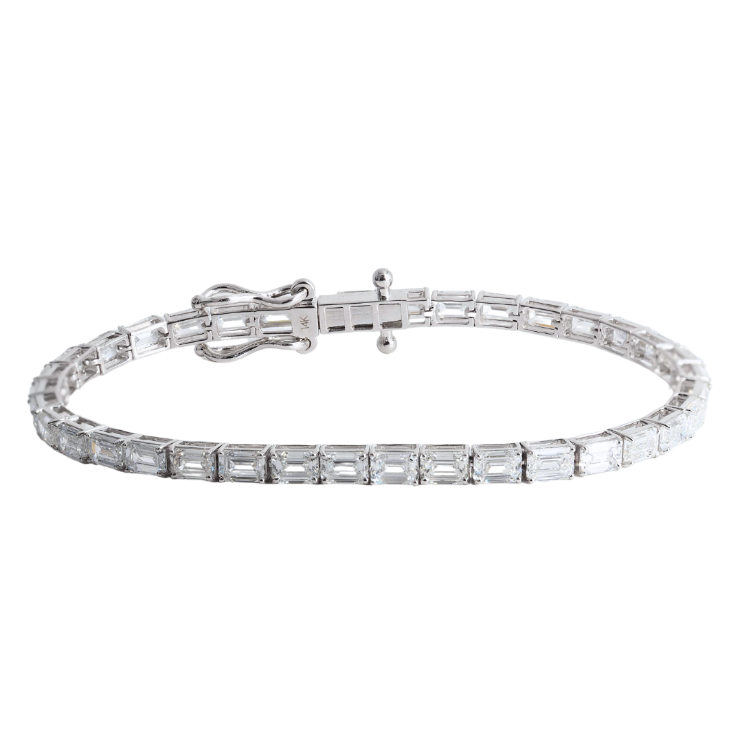 Tennis Bracelet Emerald Cut Lab Grown Diamonds 10.4 ct in 14K White Gold