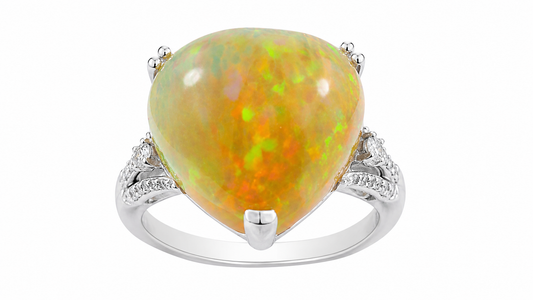Statement Ring in 14K White Gold with 10 Carat Ethiopian Opal & Diamond Accents