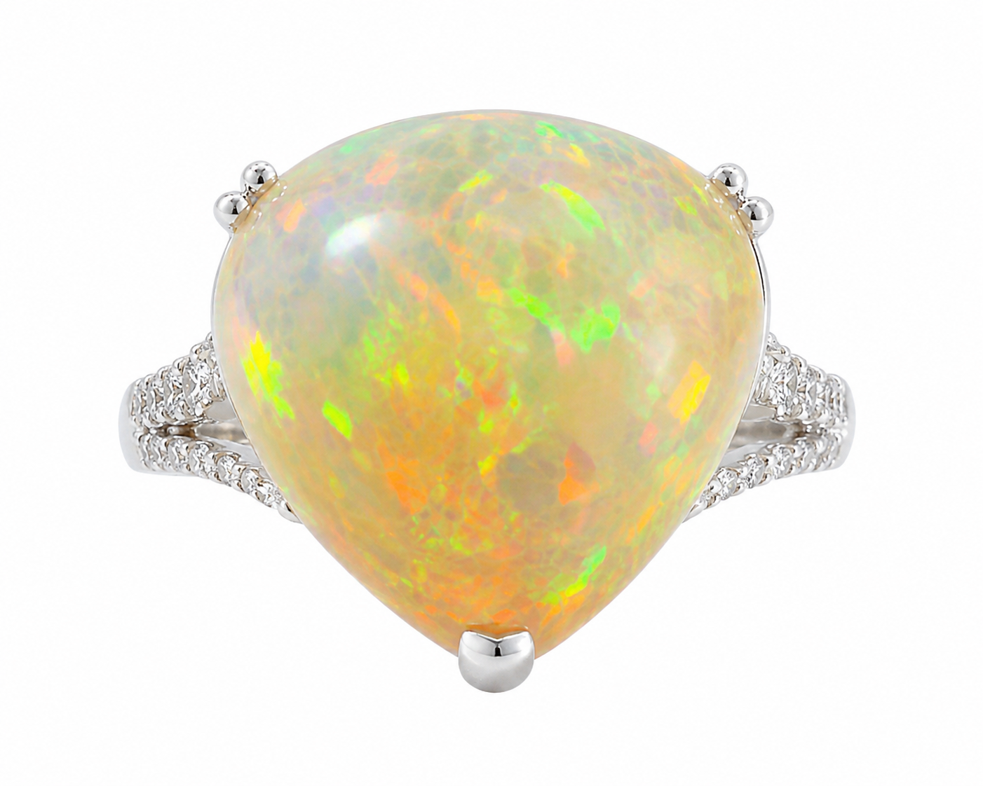 Statement Ring in 14K White Gold with 10 Carat Ethiopian Opal & Diamond Accents