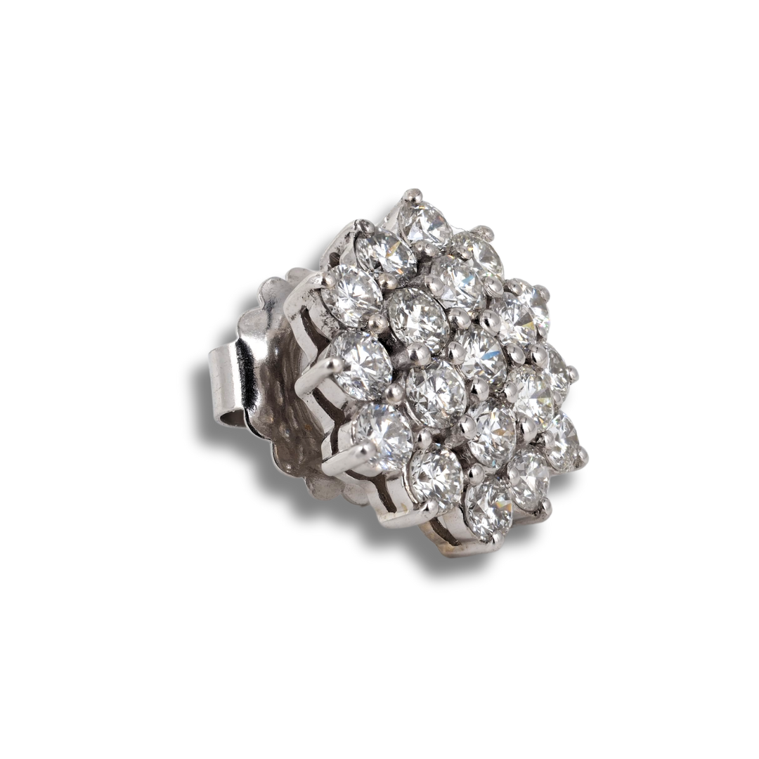 14K White Gold Natural Diamond Cluster Earrings – Genuine Diamond Studs