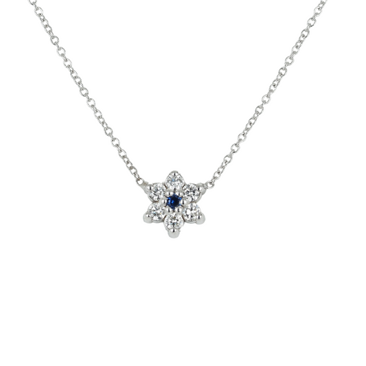 14K White Gold Diamond & Sapphire Necklace 0.46 ct.