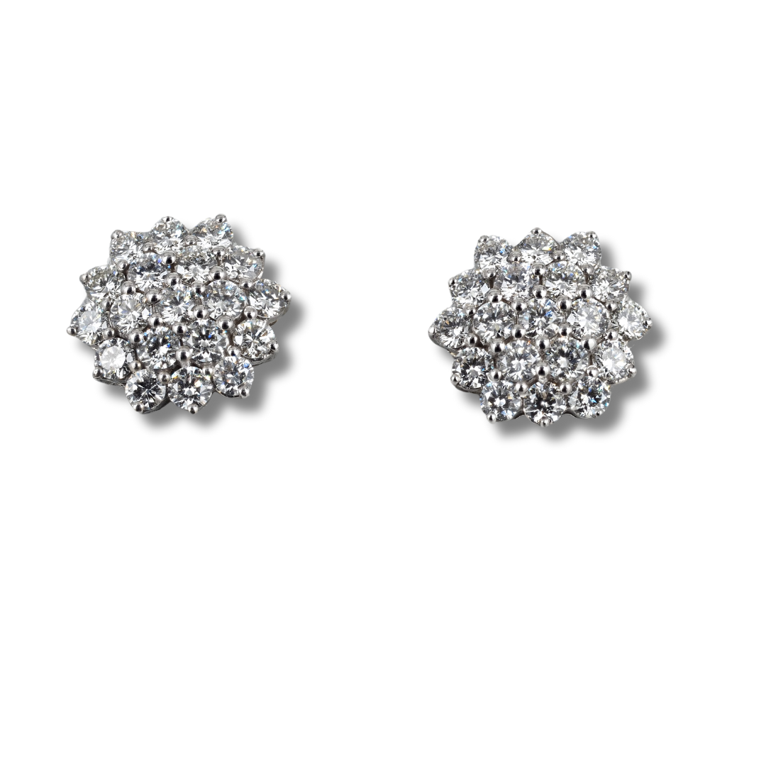 14K White Gold Natural Diamond Cluster Earrings – Genuine Diamond Studs
