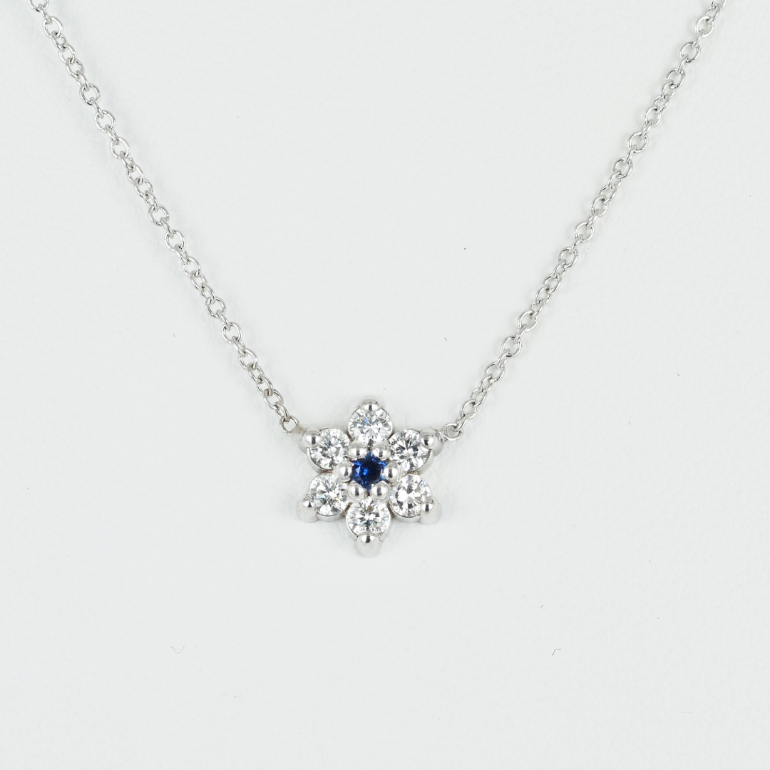 14K White Gold Diamond & Sapphire Necklace 0.46 ct.