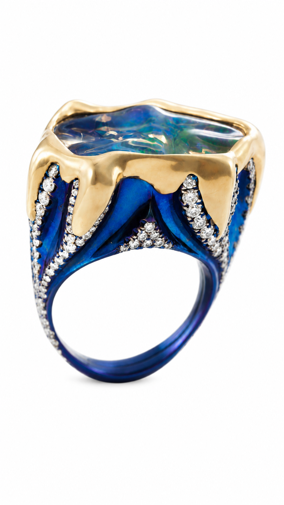 Statement Ring in Titanium & 14K Yellow Gold with Opal and Natural Diamond Accents