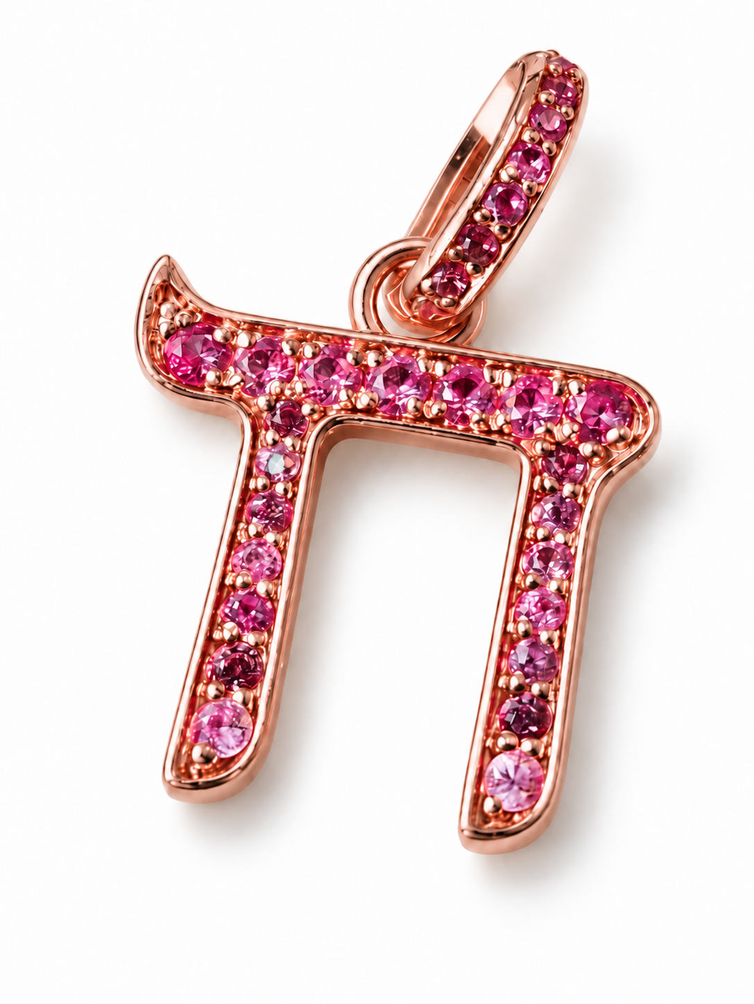 Chai Pendant in 14K Rose Gold with Natural Pink Sapphires (0.30 CT)