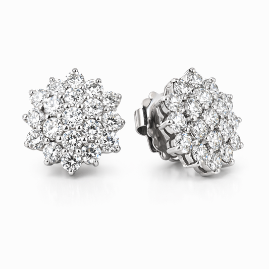 14K White Gold Natural Diamond Cluster Earrings – Genuine Diamond Studs