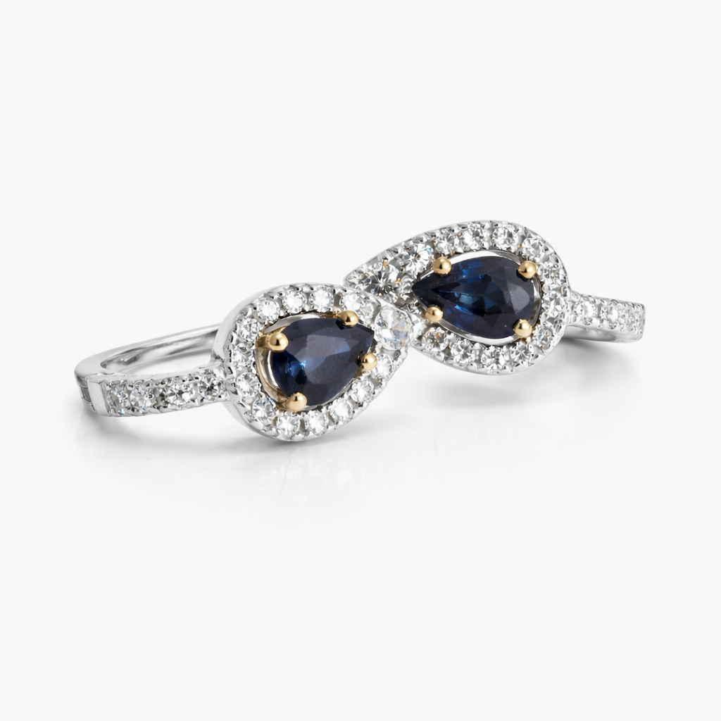 Earrings 14KW Gold Sapphire Pear cut Diamonds