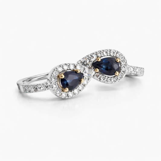 Earrings 14KW Gold Sapphire Pear cut Diamonds