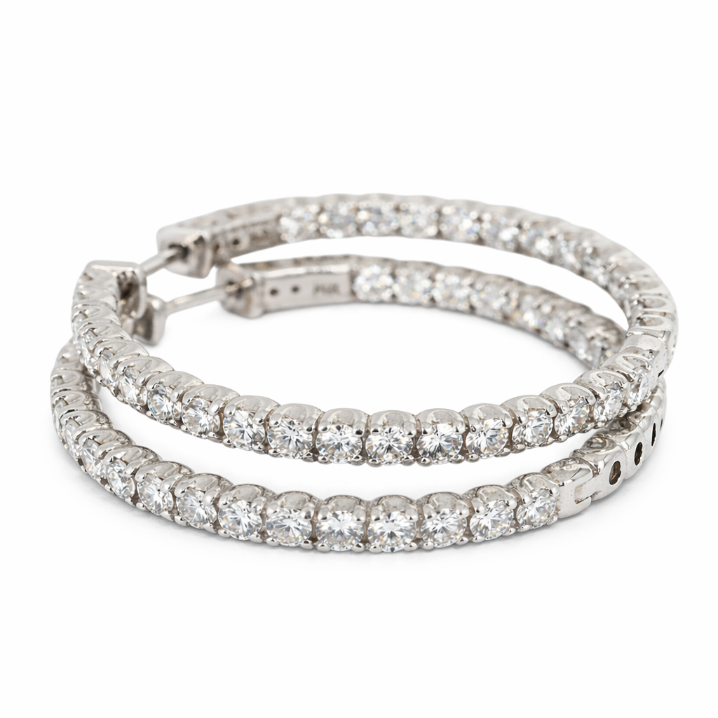 Hoop Earrings 14K White Gold with 3.7 ct Lab Grown Diamonds