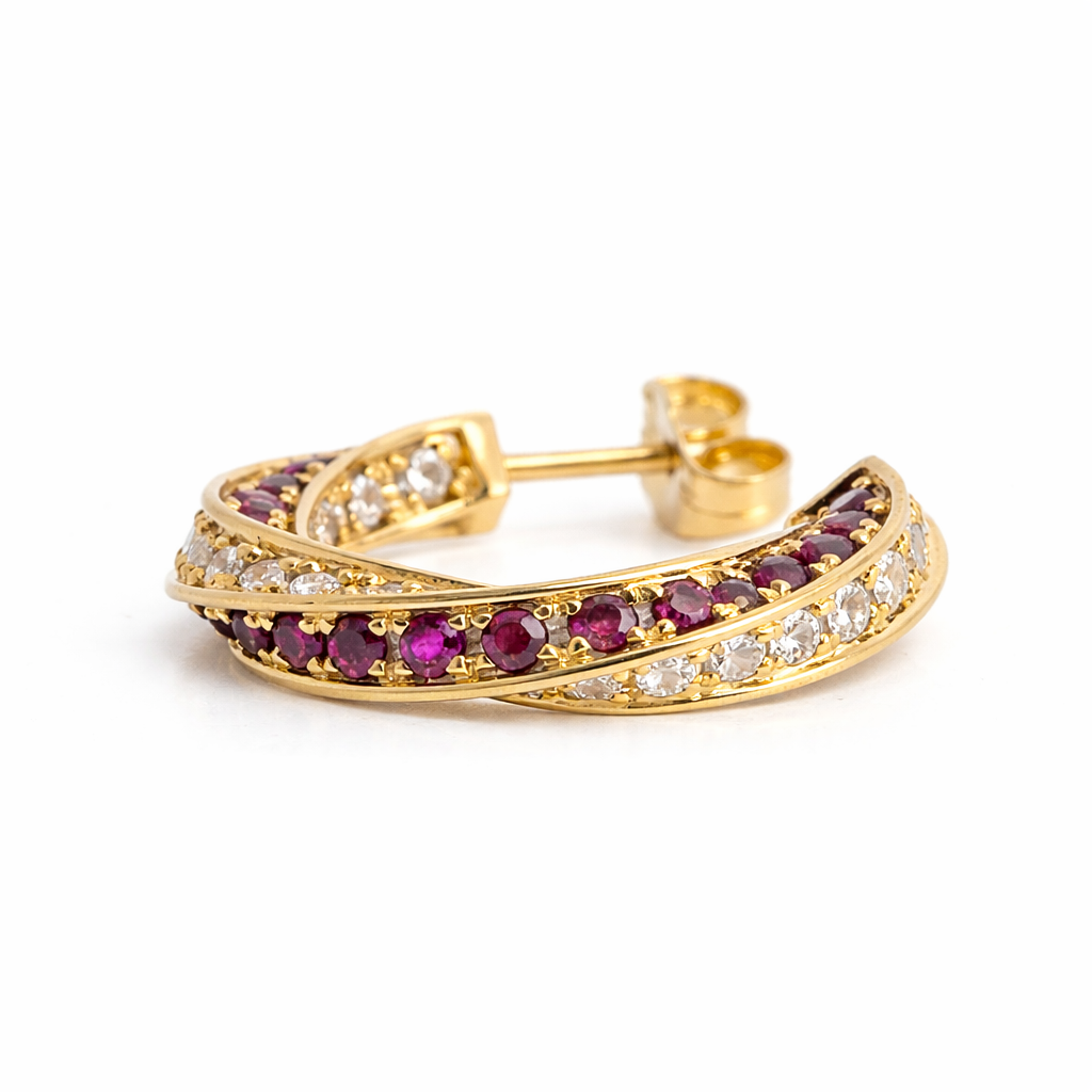 14K Yellow Gold Ruby & Lab Grown Diamond Spin Earrings – 1 Ct Lab Diamonds, 1.3 Ct Ruby – 3/4 Inch Hoops