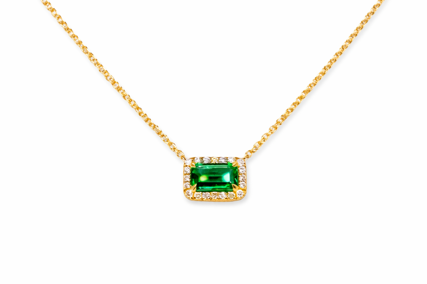 14K Yellow Gold Diamonds Emerald necklace