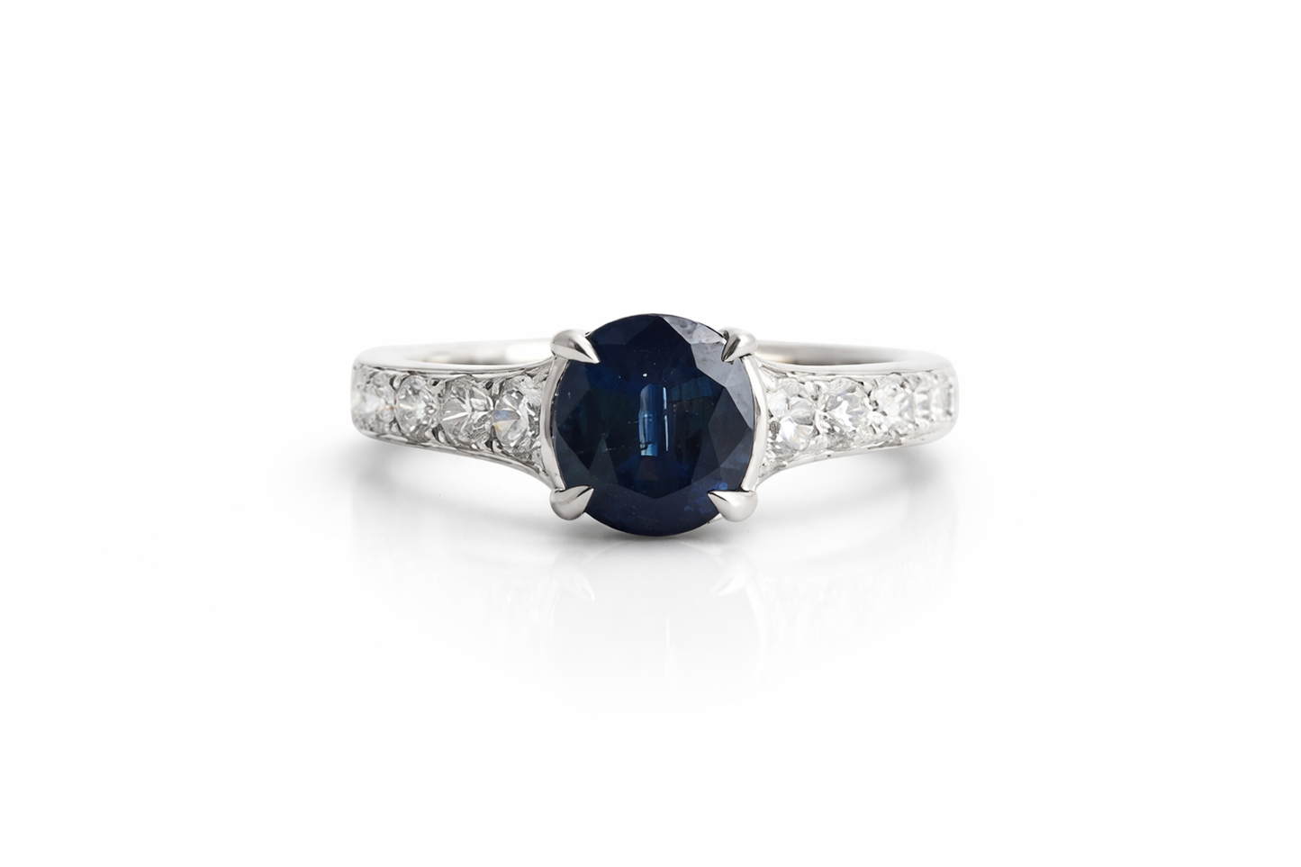Sapphire Ring 14K White Gold with Natural Diamonds