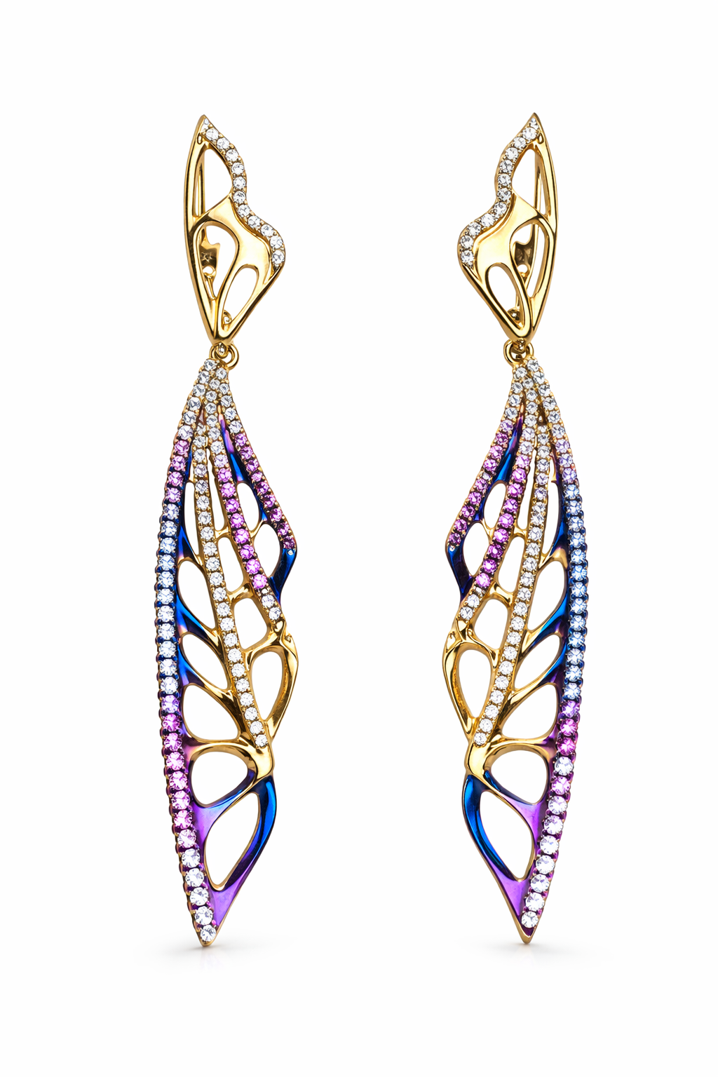 Earrings “Wings” Large – 18K White Gold, Titanium & Natural Diamonds