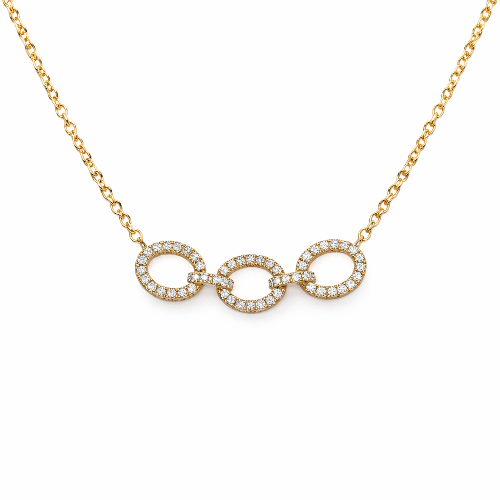 Necklace 14K Yellow Gold Diamond Link Pendant, 0.27 ct, 16" Chain – Fine Jewelry Gift for Her