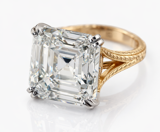 Engagement Ring in Platinum & 18K Yellow Gold, 16 Carat Diamond – Hand Engraved