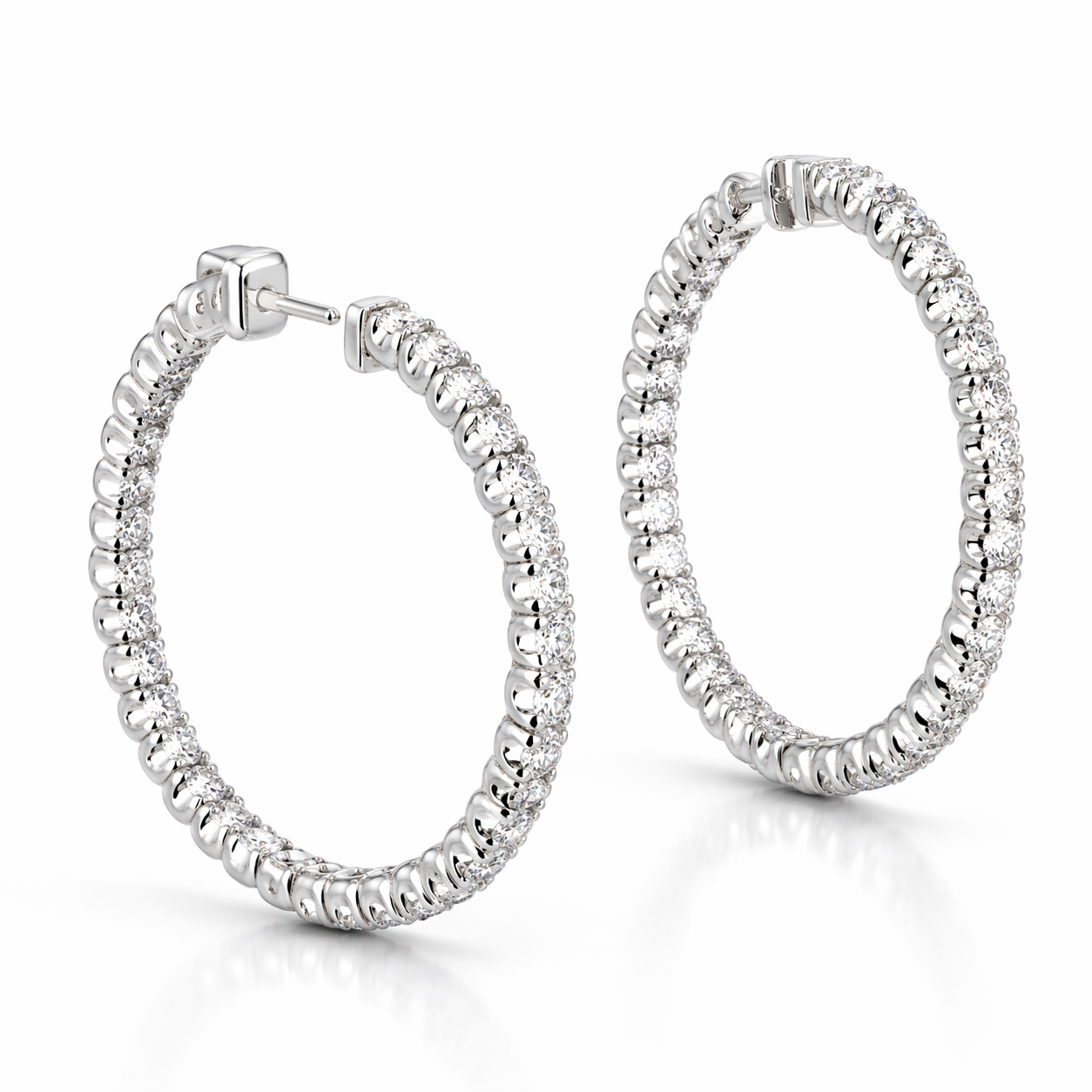 Hoop Earrings 14K White Gold with 3.7 ct Lab Grown Diamonds