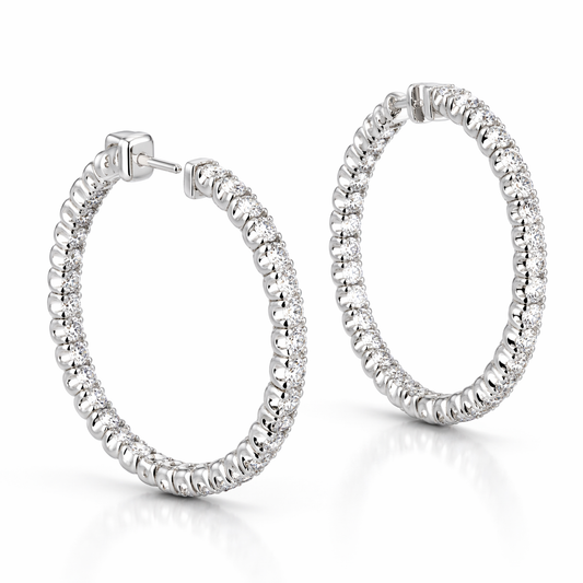 Hoop Earrings 14K White Gold with 3.7 ct Lab Grown Diamonds