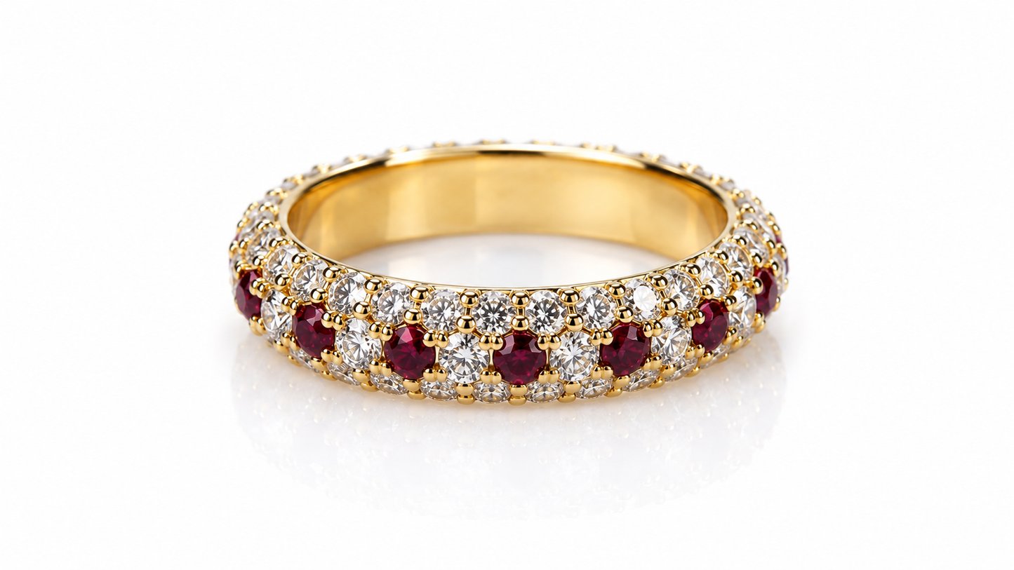 Ring 14K Yellow Gold Diamond and Ruby Band – Elegant Eternity Style Fine Jewelry