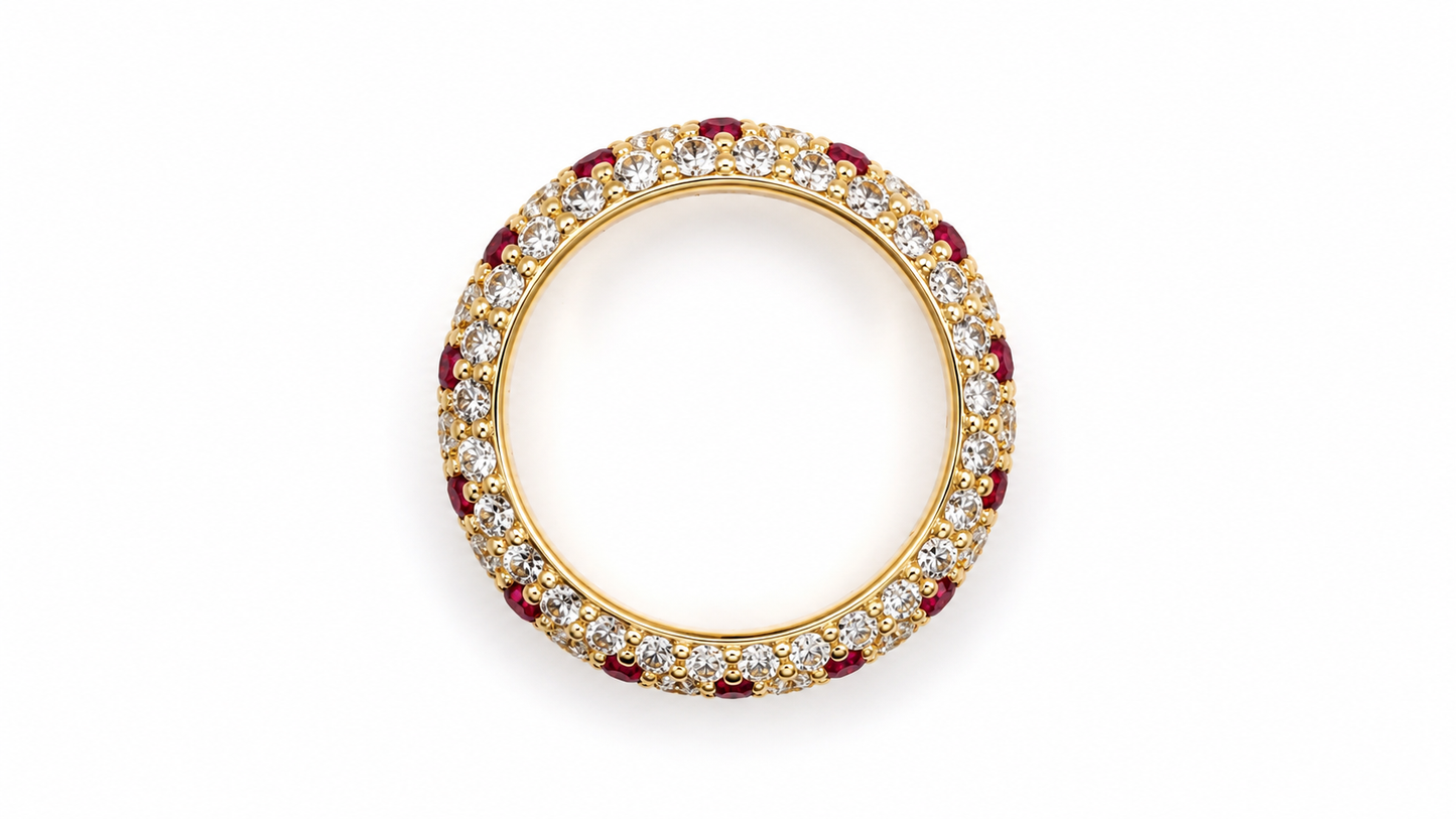 Ring 14K Yellow Gold Diamond and Ruby Band – Elegant Eternity Style Fine Jewelry