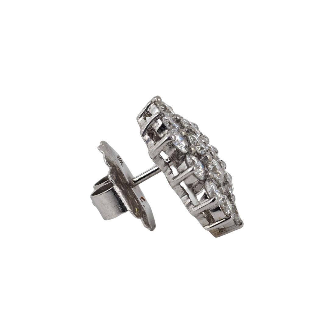 14K White Gold Natural Diamond Cluster Earrings – Genuine Diamond Studs