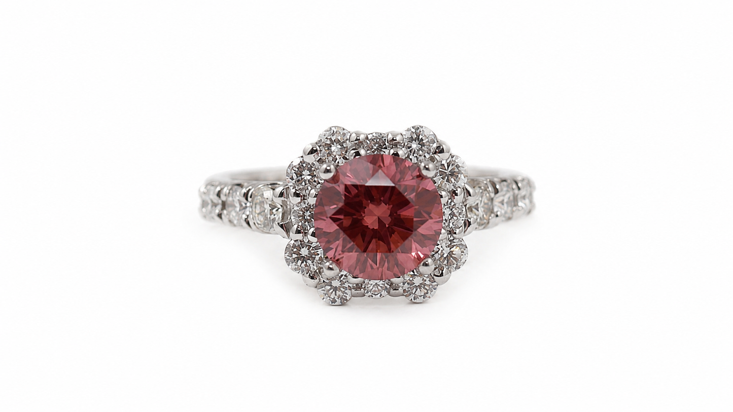 Engagement Ring in 14K White Gold with Pink Center Diamond and Natural Diamond Halo