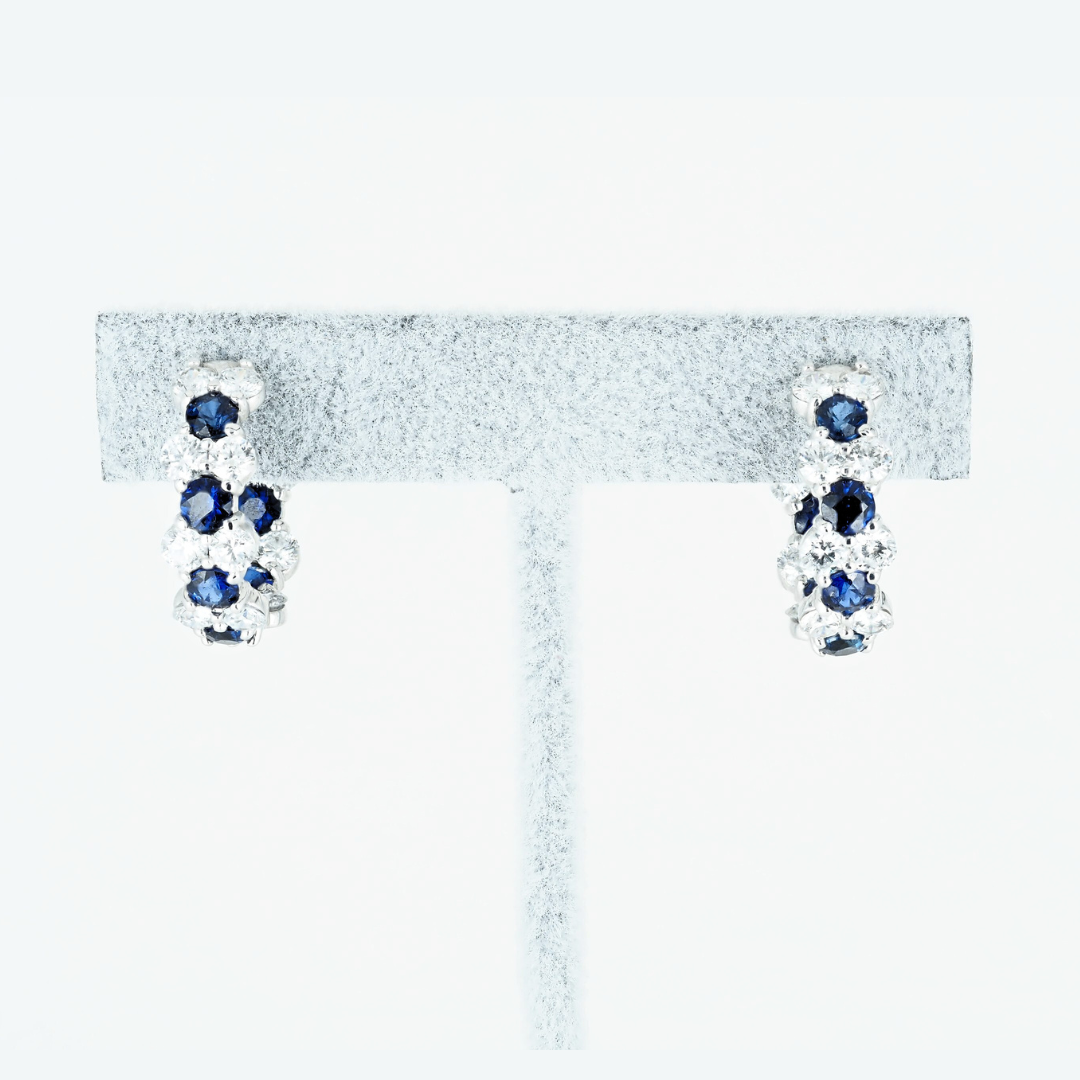Earrings 14KW Gold , Lab Grown Diamonds, Natural  Sapphires, Hoops