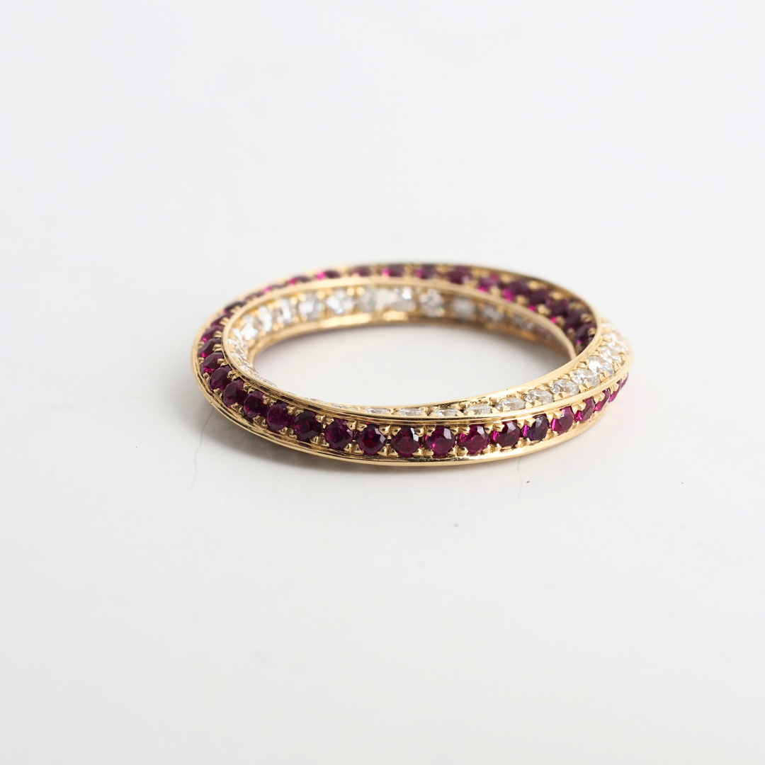 14K Yellow Gold Twisted Diamond & Ruby Ring, 1.00ct Diamonds, 1.30ct Ruby