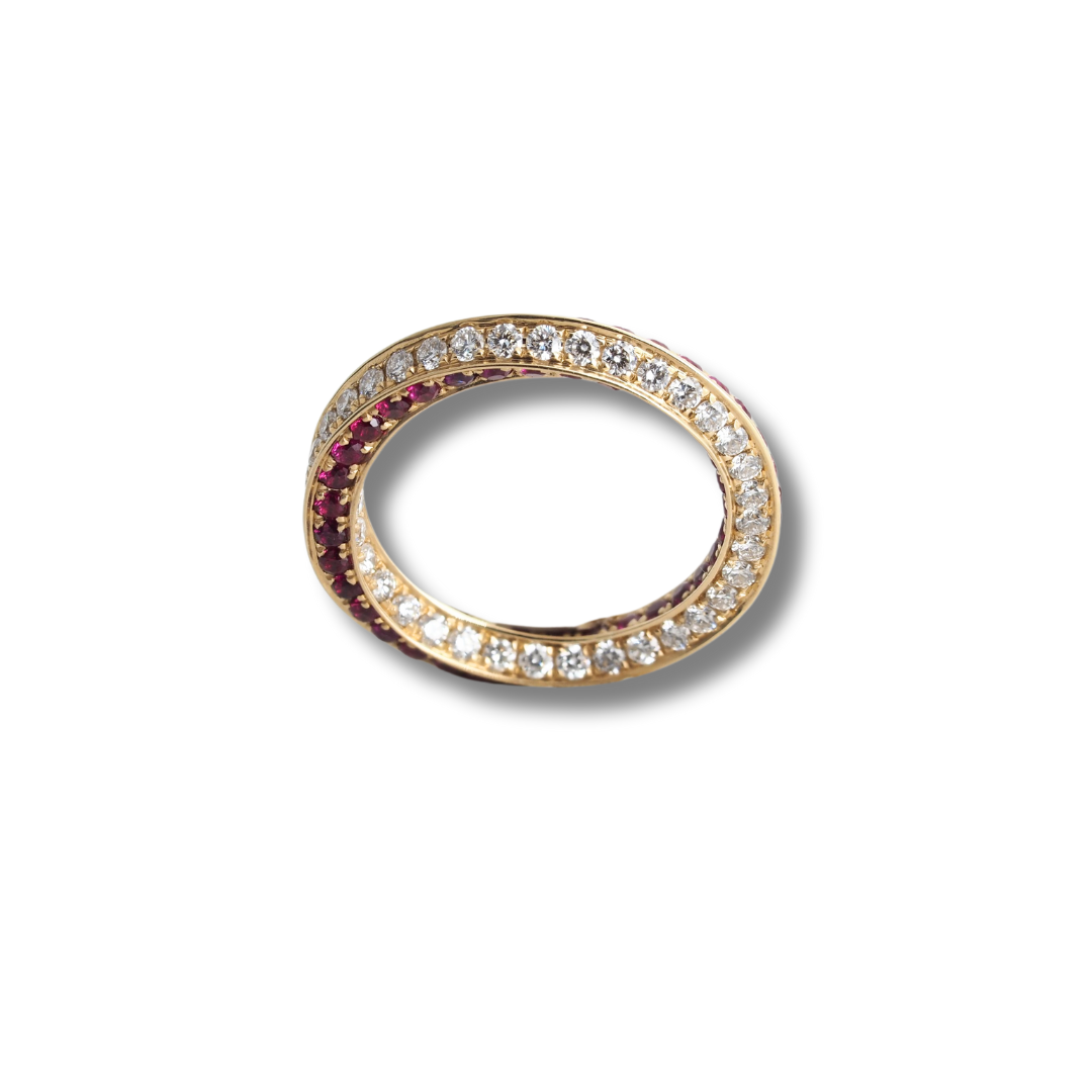 14K Yellow Gold Twisted Diamond & Ruby Ring, 1.00ct Diamonds, 1.30ct Ruby