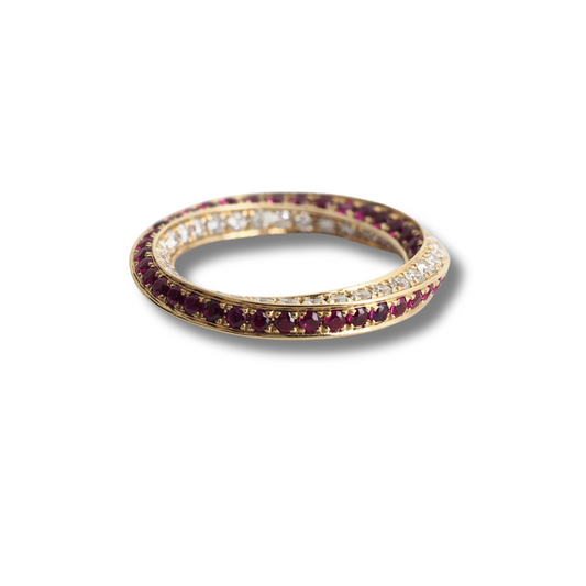 14K Yellow Gold Twisted Diamond & Ruby Ring, 1.00ct Diamonds, 1.30ct Ruby