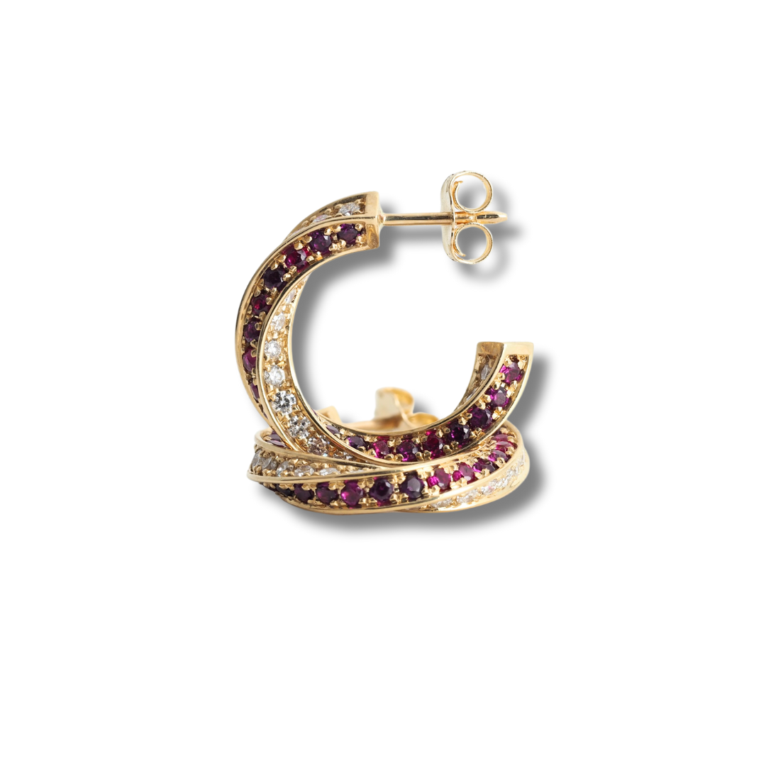 14K Yellow Gold Ruby & Lab Grown Diamond Spin Earrings – 1 Ct Lab Diamonds, 1.3 Ct Ruby – 3/4 Inch Hoops