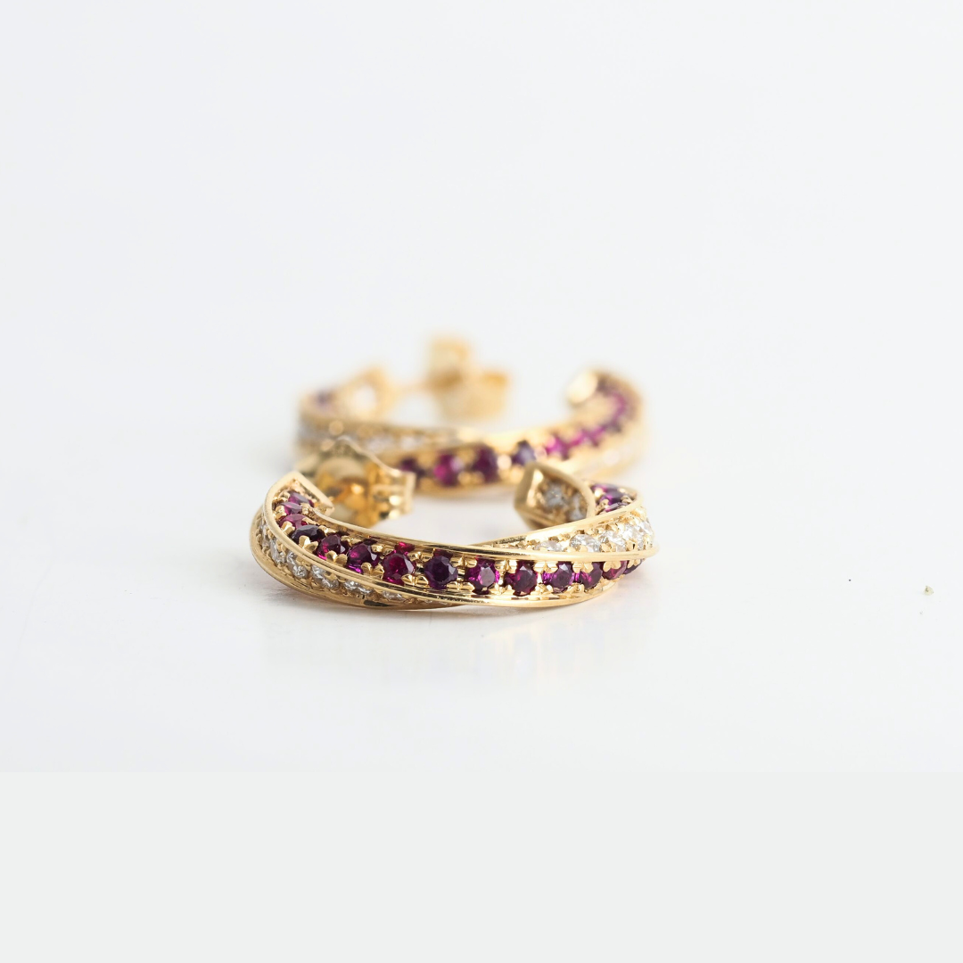 14K Yellow Gold Ruby & Lab Grown Diamond Spin Earrings – 1 Ct Lab Diamonds, 1.3 Ct Ruby – 3/4 Inch Hoops