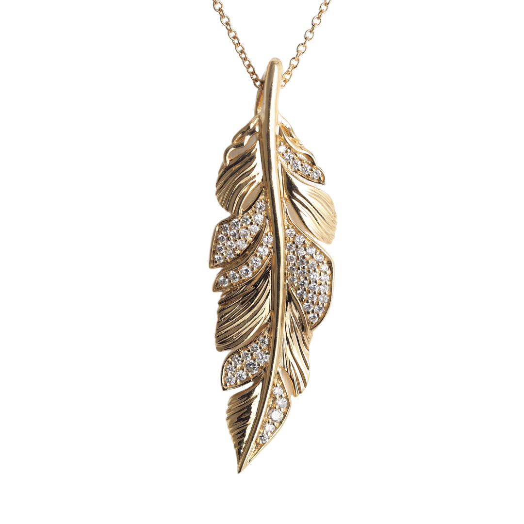 Feather Pendant 14K Yellow Gold with 0.31 ct Diamonds