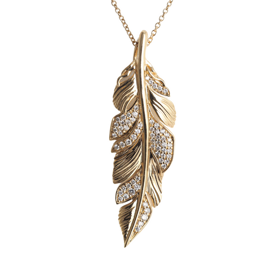 Feather Pendant 14K Yellow Gold with 0.31 ct Diamonds